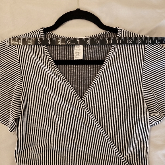 Caution To The Wind Black and White Striped Peplum Wrap Tie Front Blouse - Picture 7 of 8